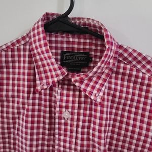 Men's Pendleton Bridgeport Cotton Check Oxford Shirt Size Small Red Checkerboard